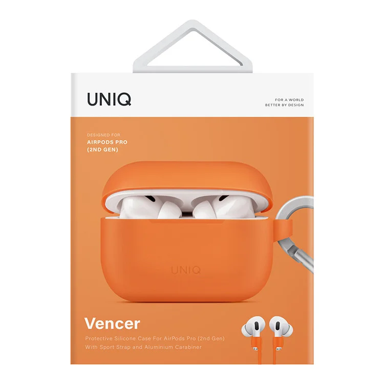Чехол Uniq Vencer Silicone с карабином и ремешком для AirPods Pro 2 Оранжевый