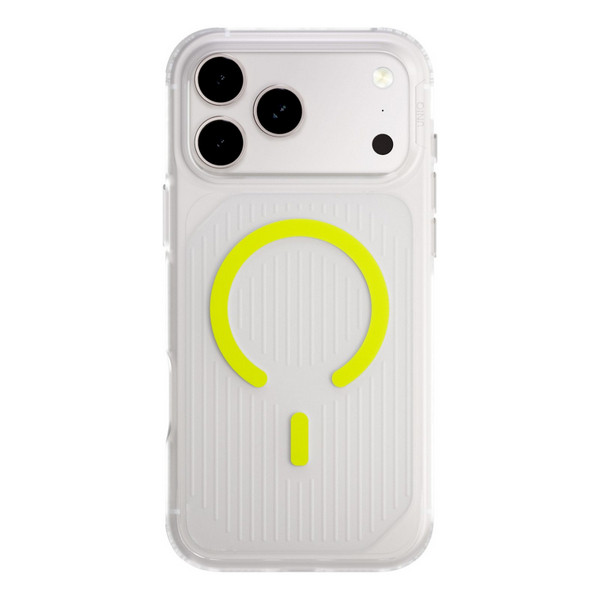 Чехол Uniq Combat Active для Apple iPhone 17 Pro, Frost Clear/Lume-Lime (матовый прозрачный/лаймовый), MagSafe Чехол Uniq Combat Active для Apple iPhone 17 Pro, Frost Clear/Lume-Lime (матовый прозрачный/лаймовый), MagSafe