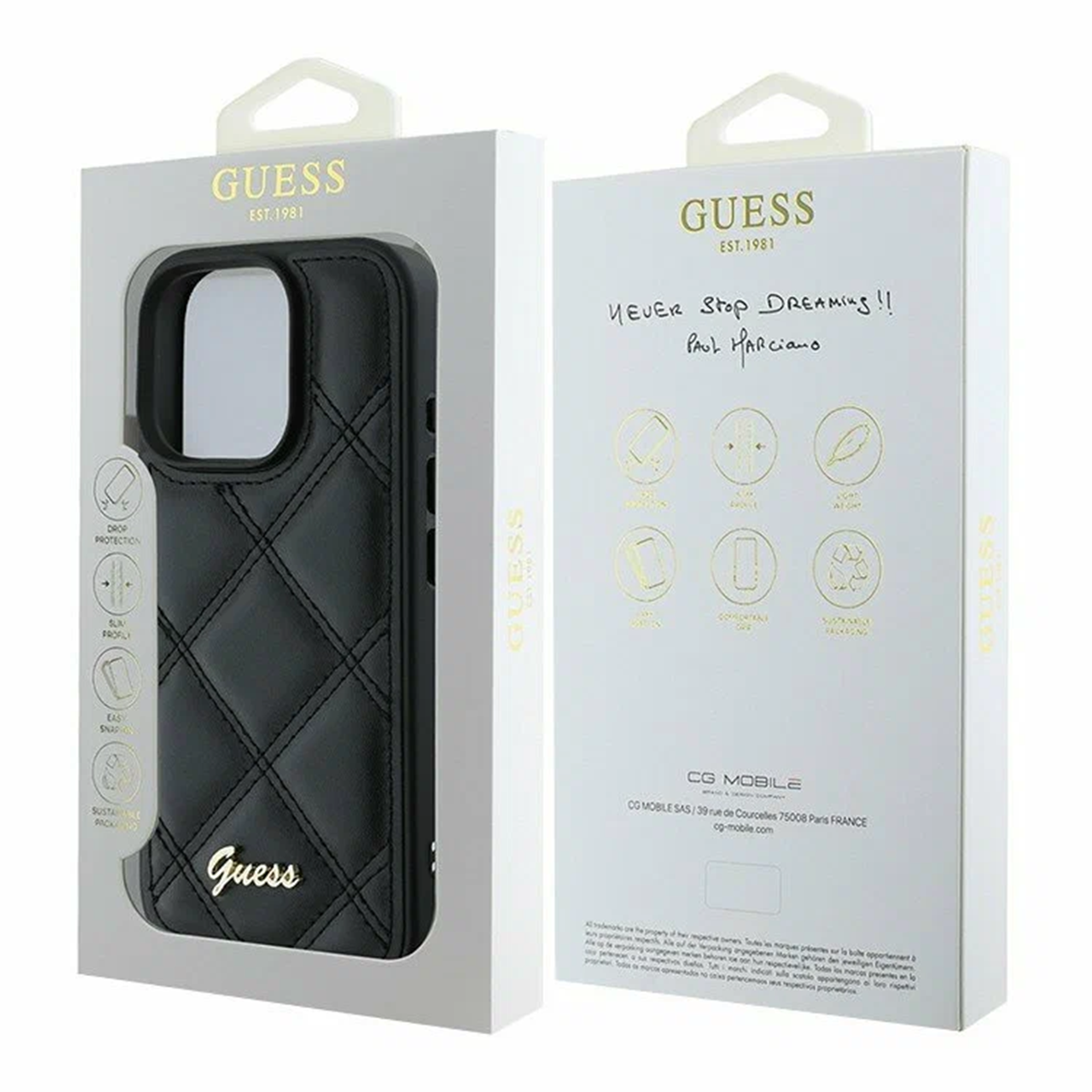 Чехол Guess PU Quilted with Script Metal Logo Hard Black для iPhone 16 Pro