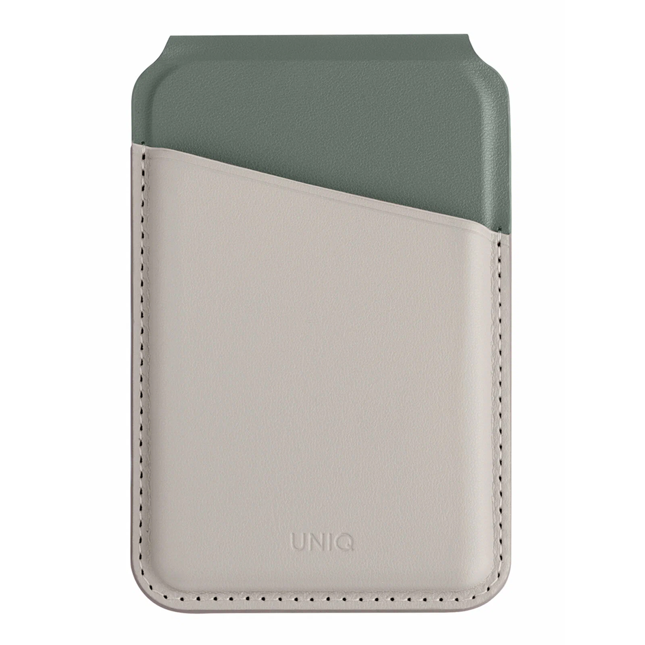 Магнитный бумажник Uniq Lyden DS, Magnetic FRID-blocking cardholder с подставкой, Слоновая кость/Лихеновый зеленый