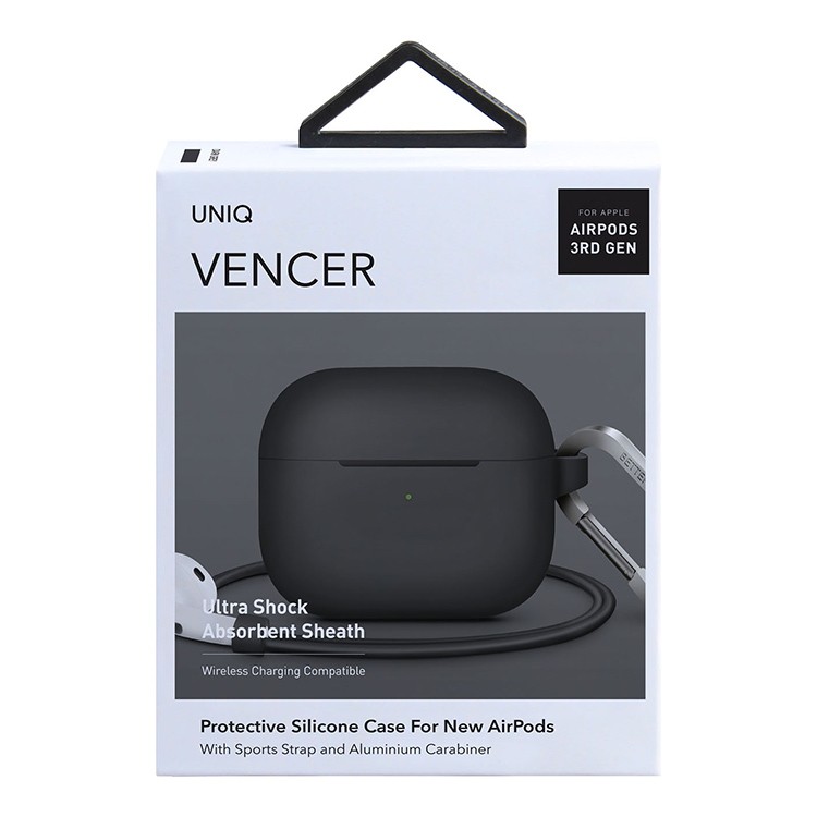 Чехол Uniq Vencer Silicone с карабином и ремешком для AirPods 3 Серый