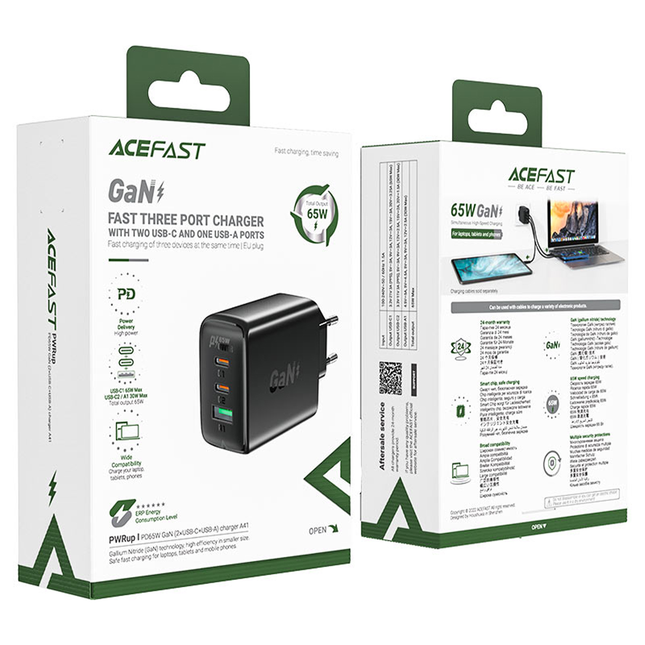 Сетевое зарядное устройство AceFast, 65Вт, 2 Type C + USB A41