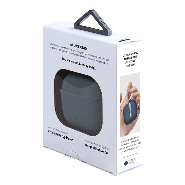 Чехол Uniq Vencer Silicone с карабином и ремешком для AirPods 3 Синий