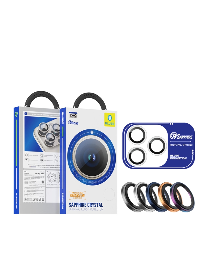 Защитное стекло на камеру BlueO для Apple iPhone 17 Pro / 17 Pro Max, Aluminium, 3 шт., Silver (серебристый), с аппликатором